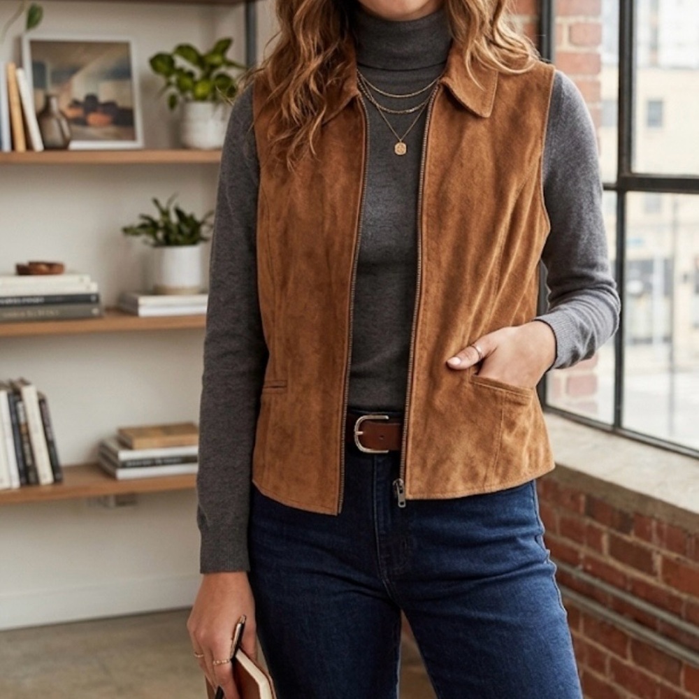 Hunt Club Chestnut Suede Zip Vest size 14
